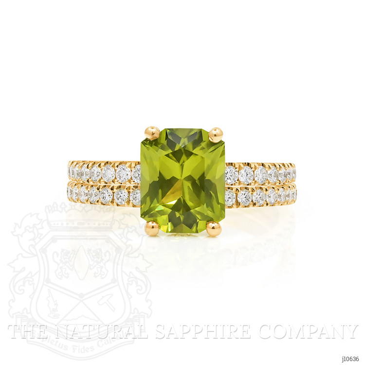 2.07 Ct. Green Peridot and Natural Diamond Pave Ring, 18K Yellow Gold