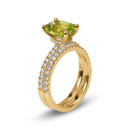 2.07 Ct. Green Peridot and Natural Diamond Pave Ring, 18K Yellow Gold Image