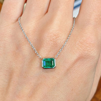 1.18 Ct. Emerald Bezel Necklace, 14K White Gold Image