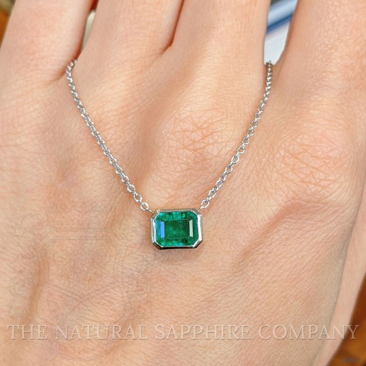 1.18 Ct. Emerald Bezel Necklace, 14K White Gold