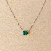 1.18 Ct. Emerald Bezel Necklace, 14K White Gold Image