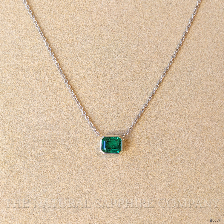1.18 Ct. Emerald Bezel Necklace, 14K White Gold