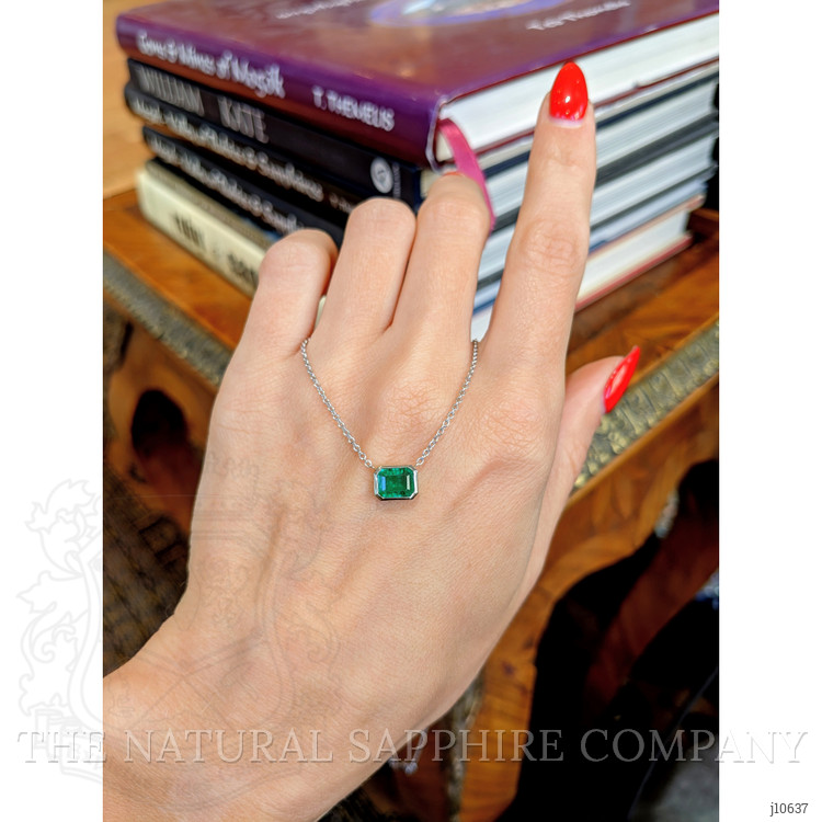 1.18 Ct. Emerald Bezel Necklace, 14K White Gold