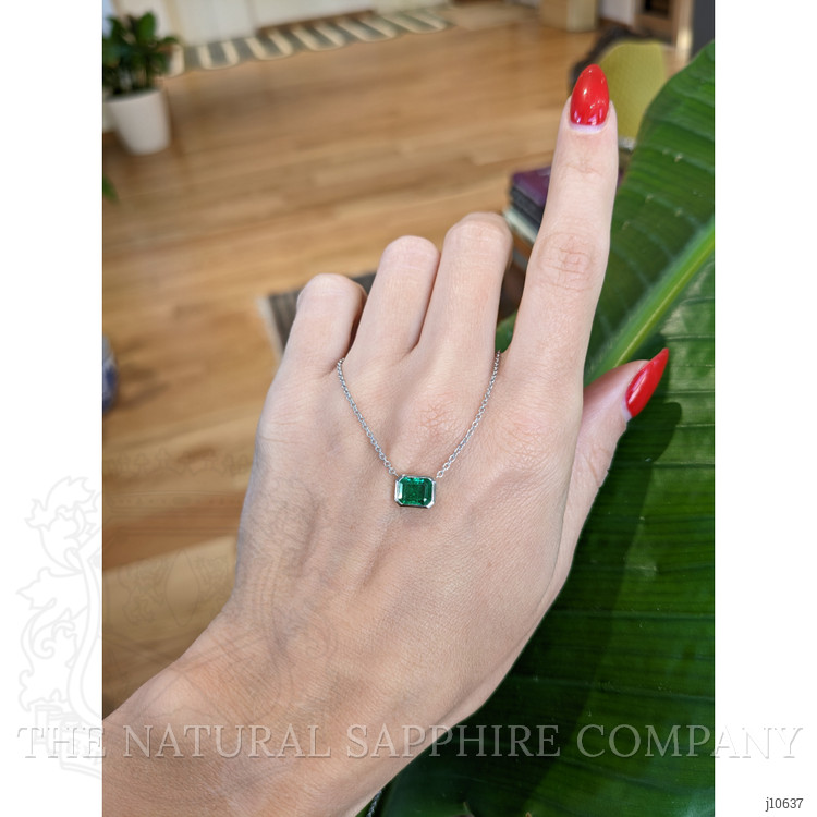 1.18 Ct. Emerald Bezel Necklace, 14K White Gold