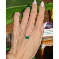 1.18 Ct. Emerald Bezel Necklace, 14K White Gold Life Style