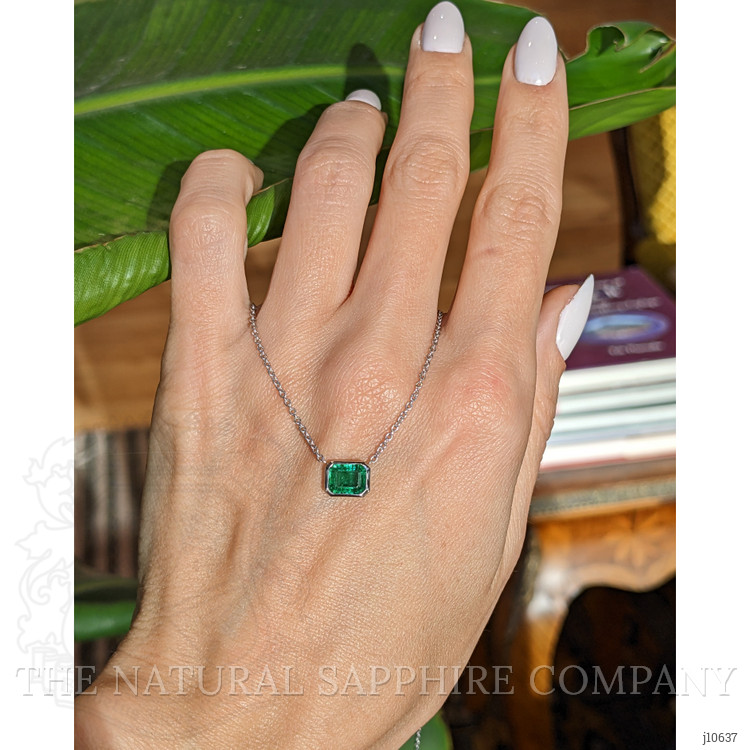 1.18 Ct. Emerald Bezel Necklace, 14K White Gold