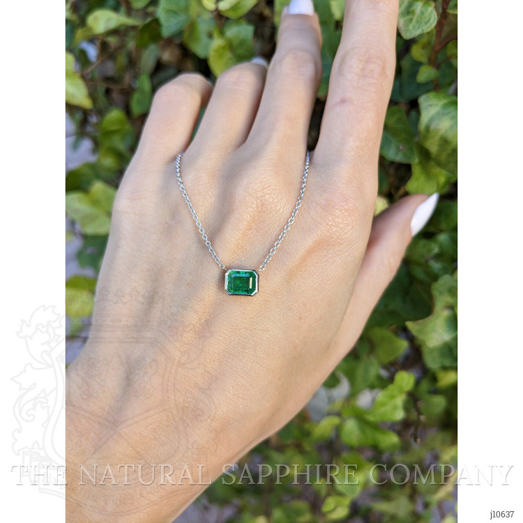 1.18 Ct. Emerald Bezel Necklace, 14K White Gold