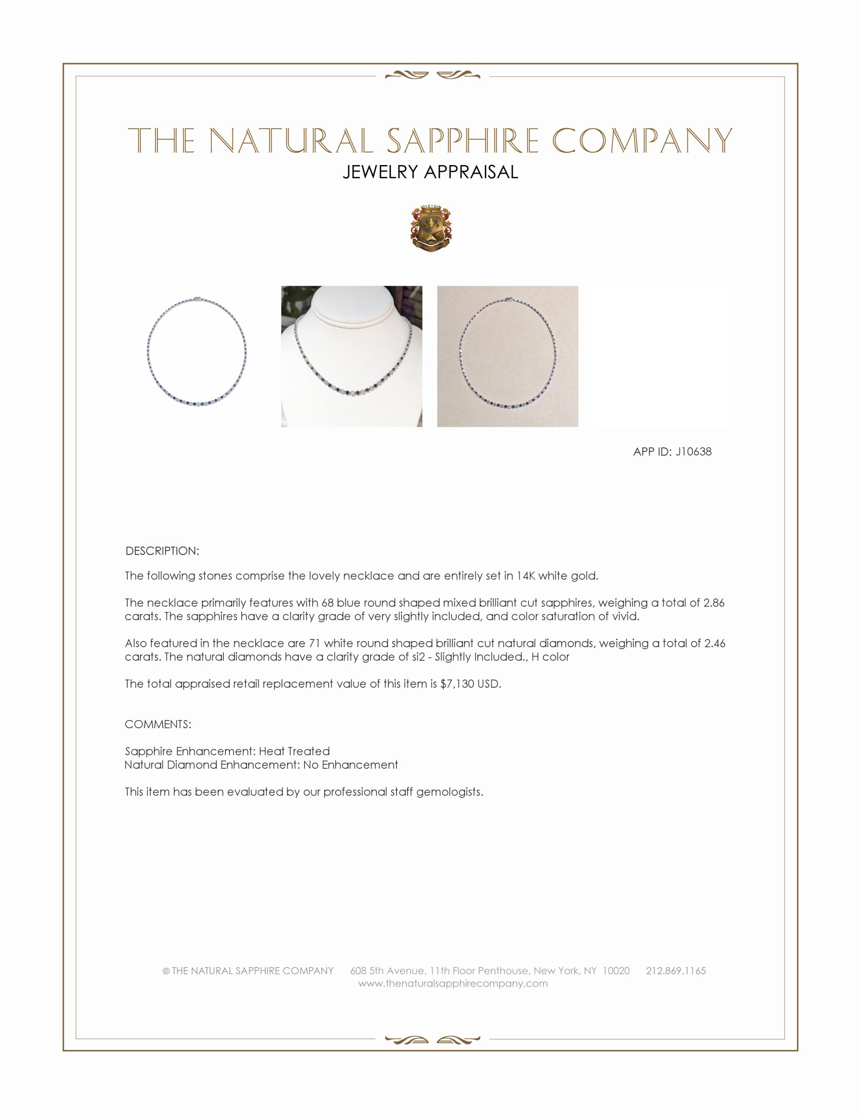 2.86 Ct. Blue Sapphire and Natural Diamond Pave Necklace, 14K White Gold