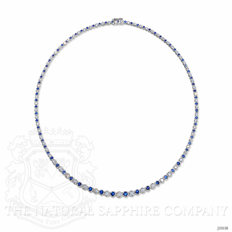 2.86 Ct. Blue Sapphire and Natural Diamond Pave Necklace, 14K White Gold