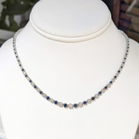 2.86 Ct. Blue Sapphire and Natural Diamond Pave Necklace, 14K White Gold Image