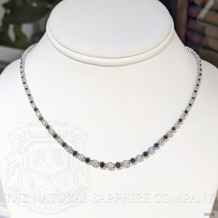 2.86 Ct. Blue Sapphire and Natural Diamond Pave Necklace, 14K White Gold