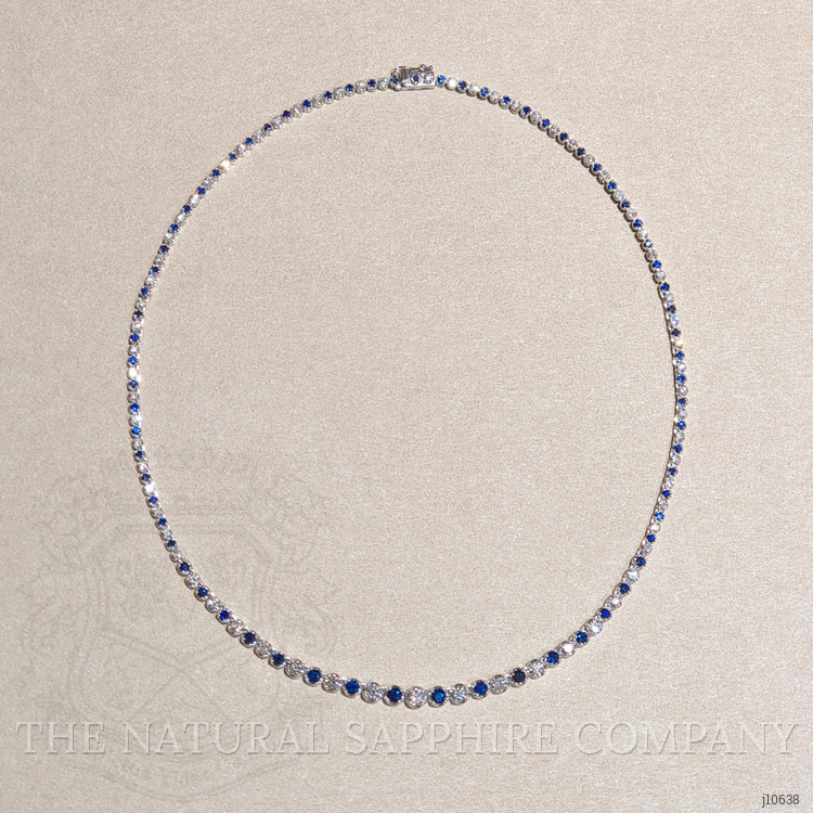 2.86 Ct. Blue Sapphire and Natural Diamond Pave Necklace, 14K White Gold