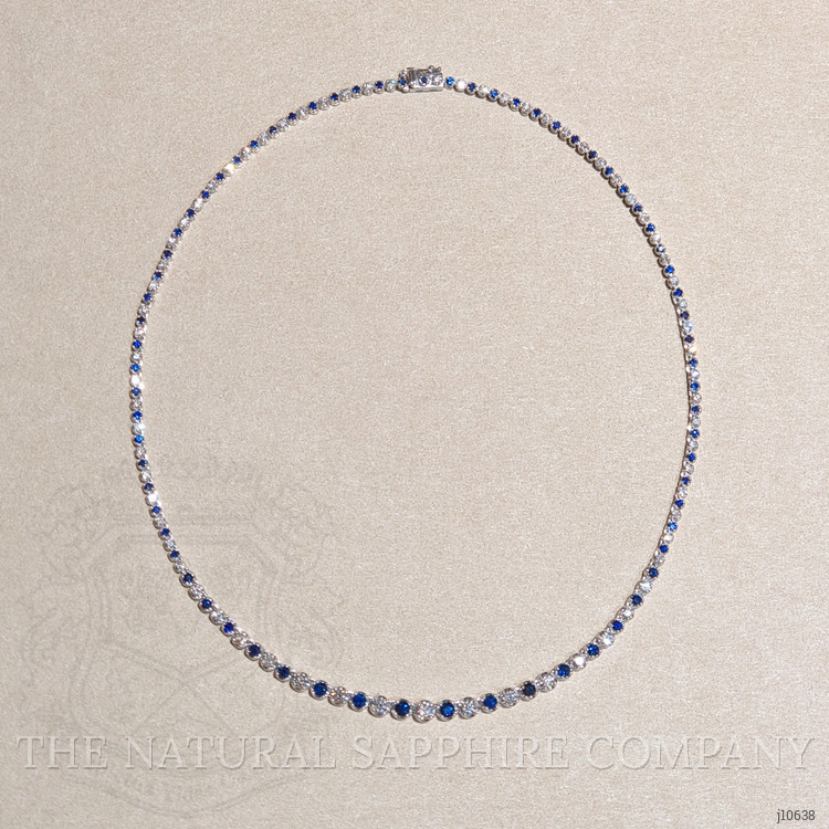 3.21 Ct. Blue Sapphire and Natural Diamond Pave Necklace, 14K White Gold