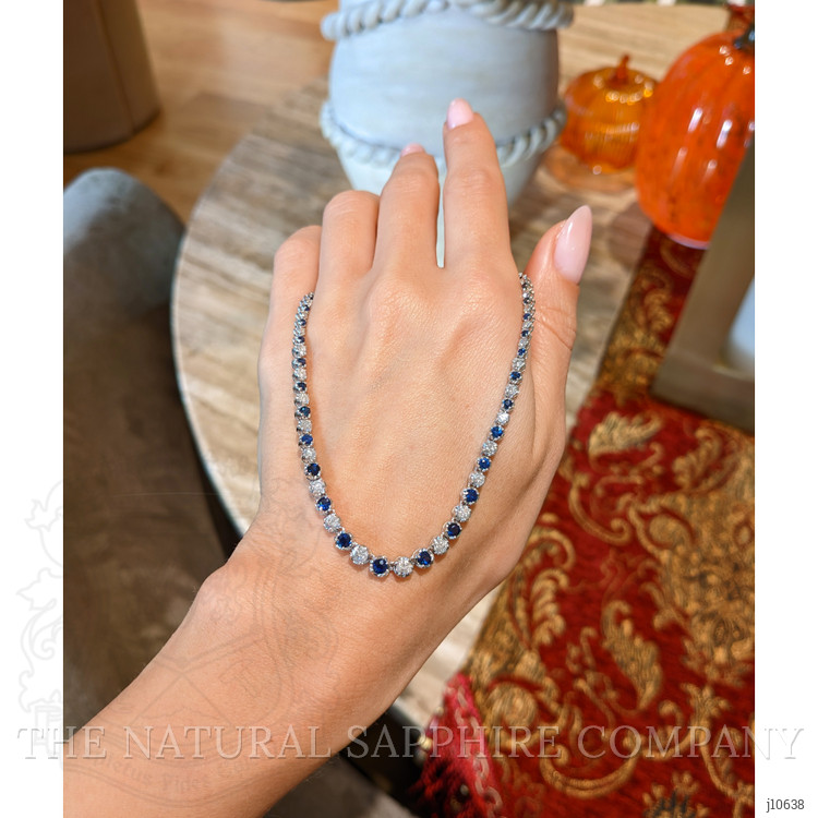 2.86 Ct. Blue Sapphire and Natural Diamond Pave Necklace, 14K White Gold