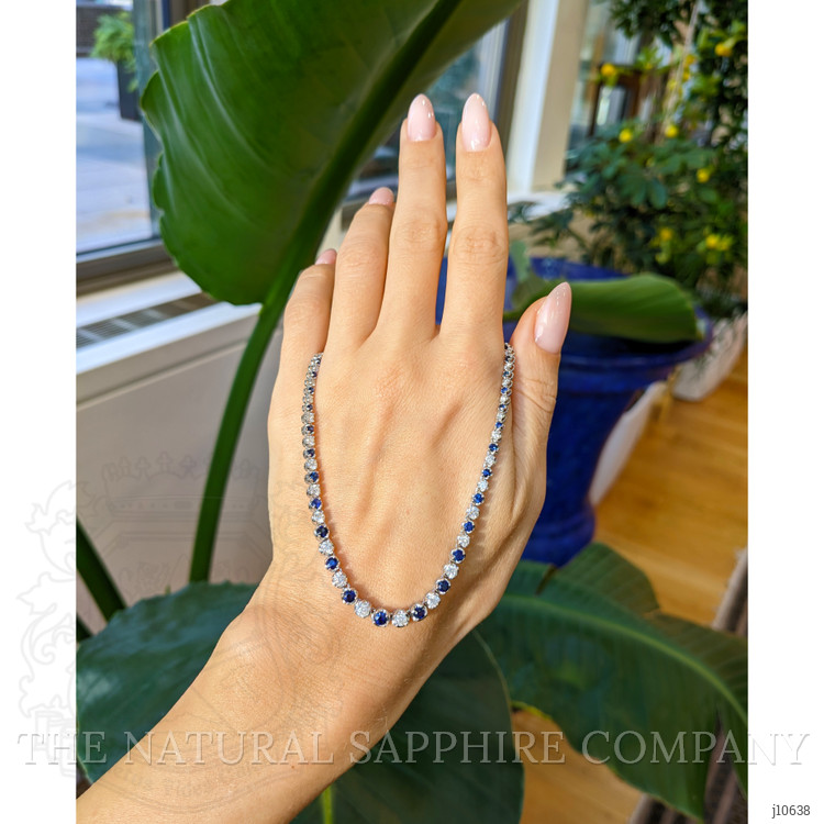 2.86 Ct. Blue Sapphire and Natural Diamond Pave Necklace, 14K White Gold