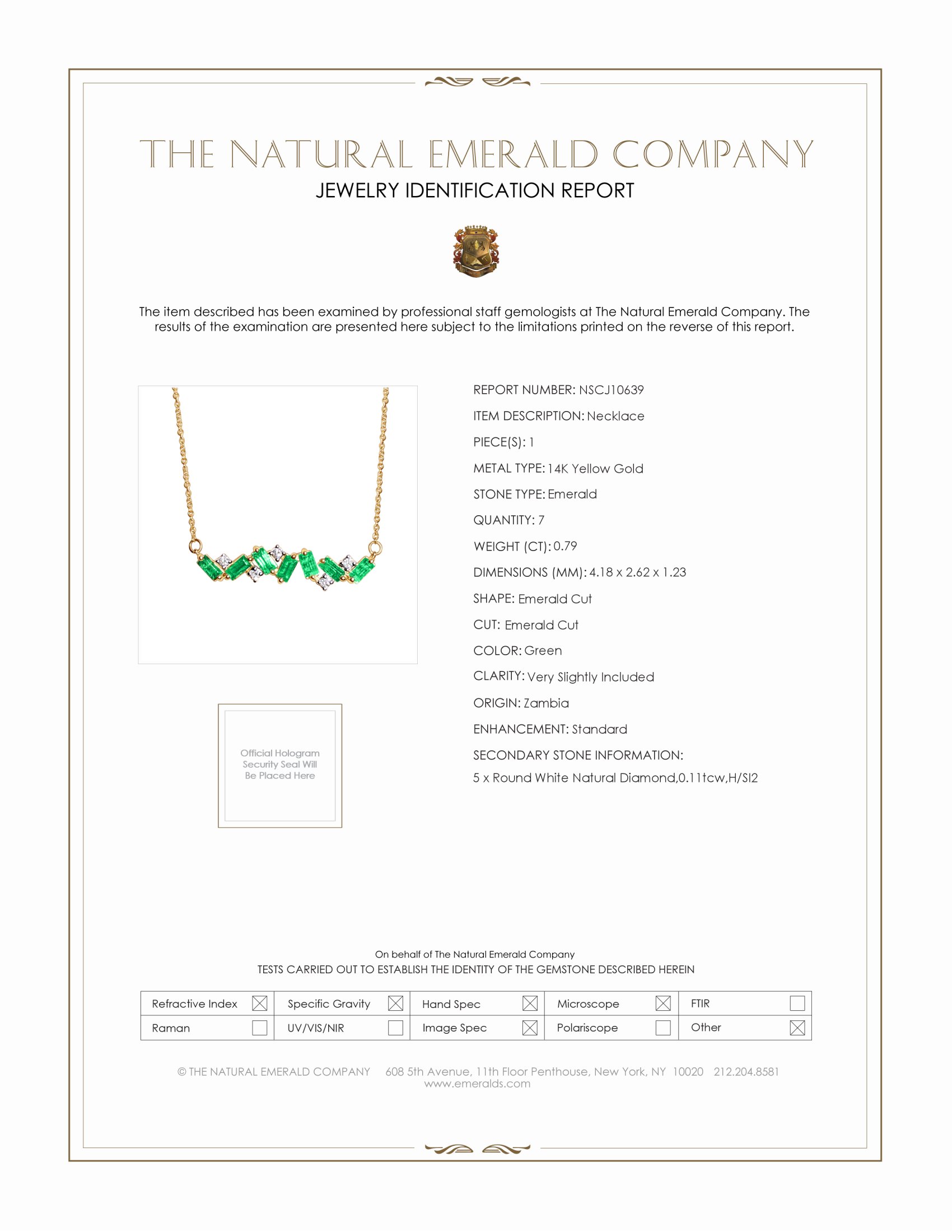 0.79 Ct. Emerald and Natural Diamond Multi Stone Necklace, 14K Yellow Gold