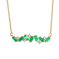 0.79 Ct. Emerald Natural Diamond Multi Stone Necklace, 14K Yellow Gold Image