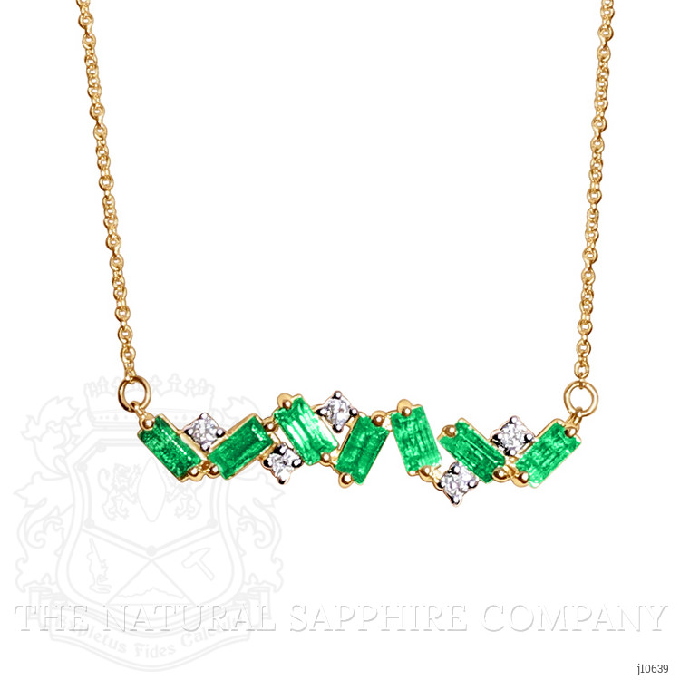0.79 Ct. Emerald Natural Diamond Multi Stone Necklace, 14K Yellow Gold