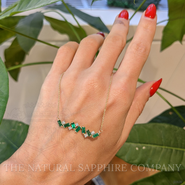 0.79 Ct. Emerald Natural Diamond Multi Stone Necklace, 14K Yellow Gold