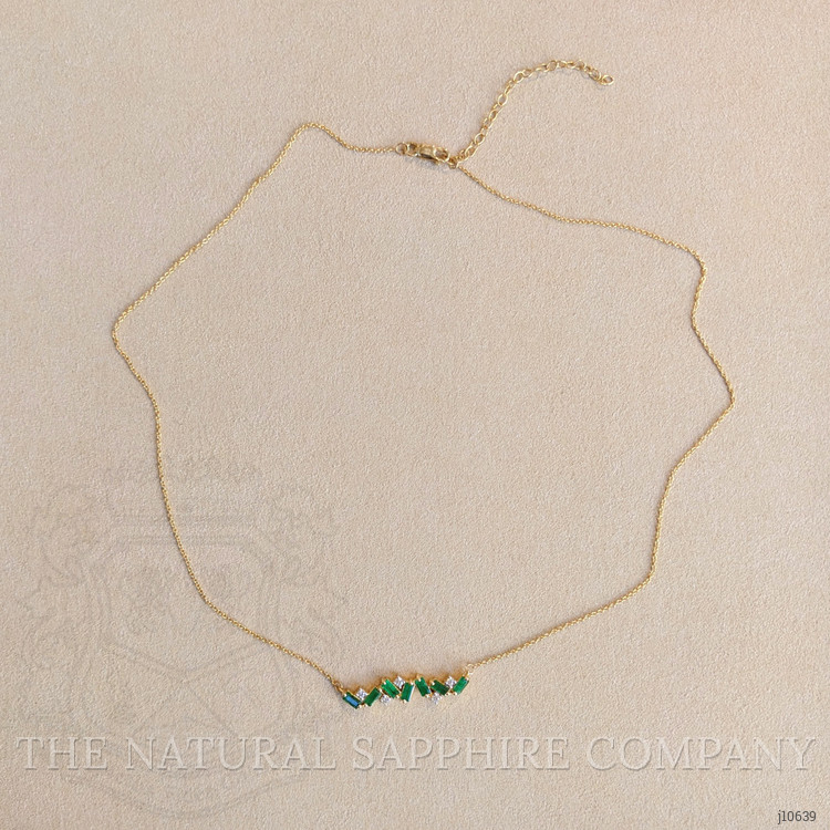 0.79 Ct. Emerald Natural Diamond Multi Stone Necklace, 14K Yellow Gold
