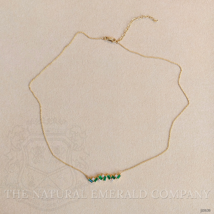 0.79 Ct. Emerald Natural Diamond Multi Stone Necklace, 14K Yellow Gold