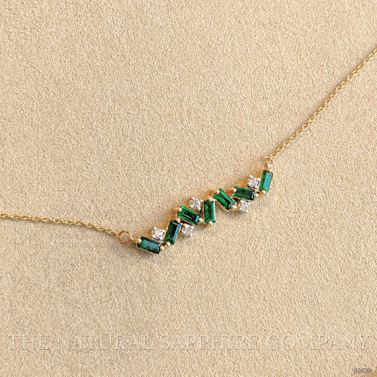 0.79 Ct. Emerald Natural Diamond Multi Stone Necklace, 14K Yellow Gold