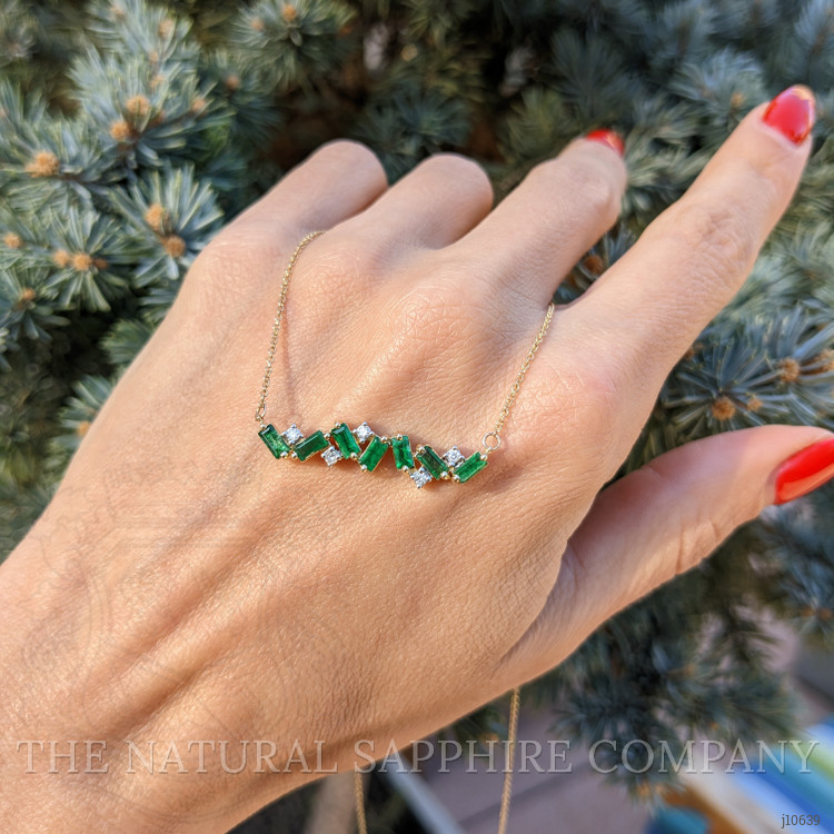 0.79 Ct. Emerald Natural Diamond Multi Stone Necklace, 14K Yellow Gold