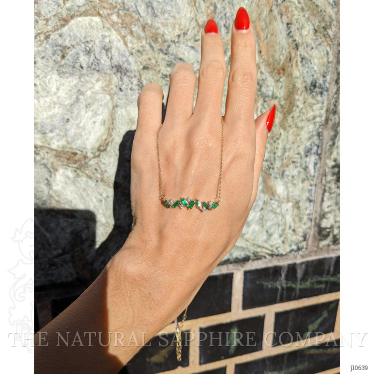 0.79 Ct. Emerald Natural Diamond Multi Stone Necklace, 14K Yellow Gold