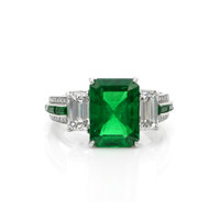3.84 Ct. Emerald Natural Diamond Three Stone Ring, 18K White Gold Video