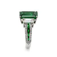 3.84 Ct. Emerald Natural Diamond Three Stone Ring, 18K White Gold Image