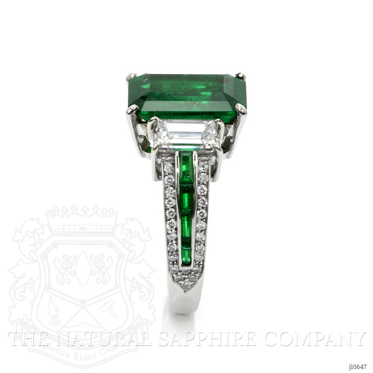 3.84 Ct. Emerald Natural Diamond Three Stone Ring, 18K White Gold