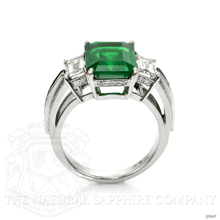 3.84 Ct. Emerald Natural Diamond Three Stone Ring, 18K White Gold