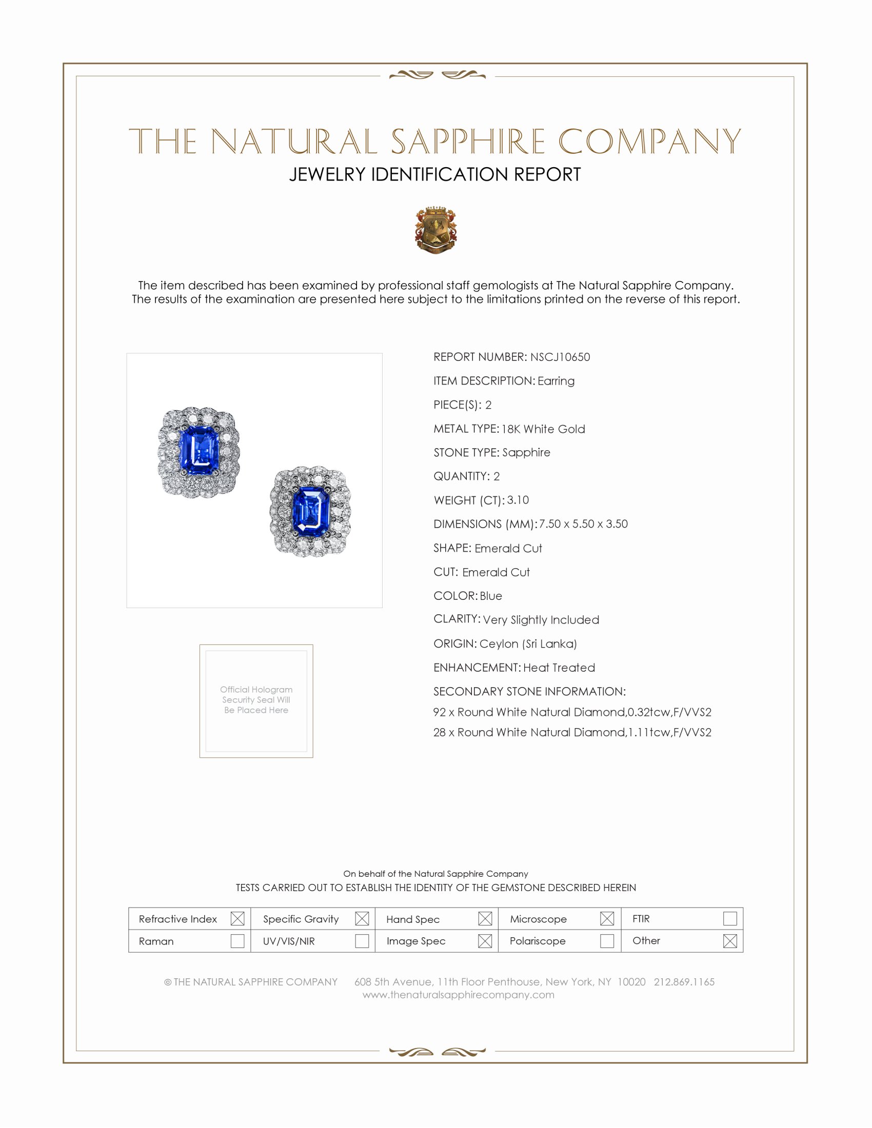 3.10 Ct.Tw. Blue Sapphire and Natural Diamond Pave Earrings, 18K White Gold