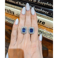 3.10&nbsp;Ct.Tw.Total Carat Weight Blue Sapphire and Natural Diamond Pave Earrings, 18K White Gold Life Style