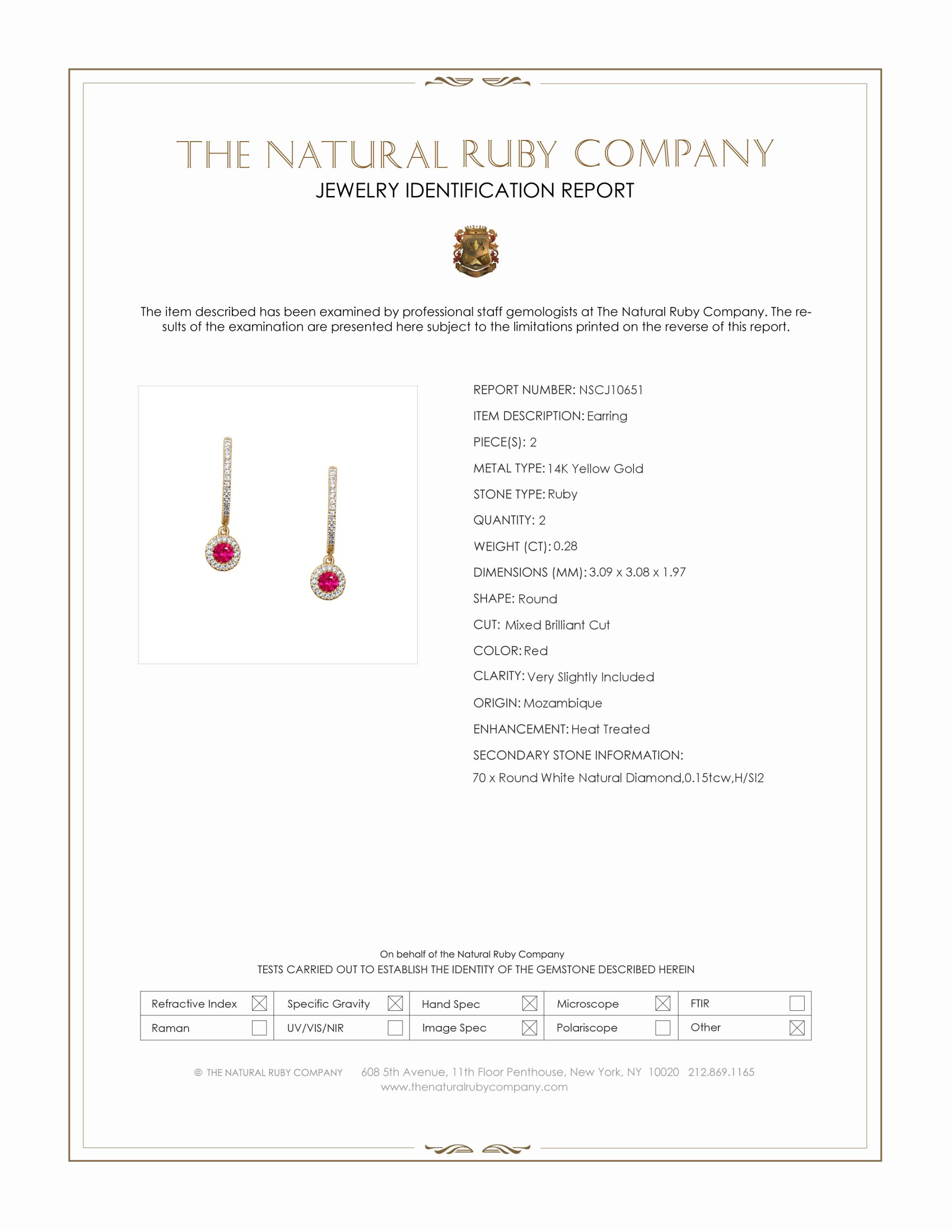 0.28 Ct.Tw. Ruby and Natural Diamond Pave Earrings, 14K Yellow Gold