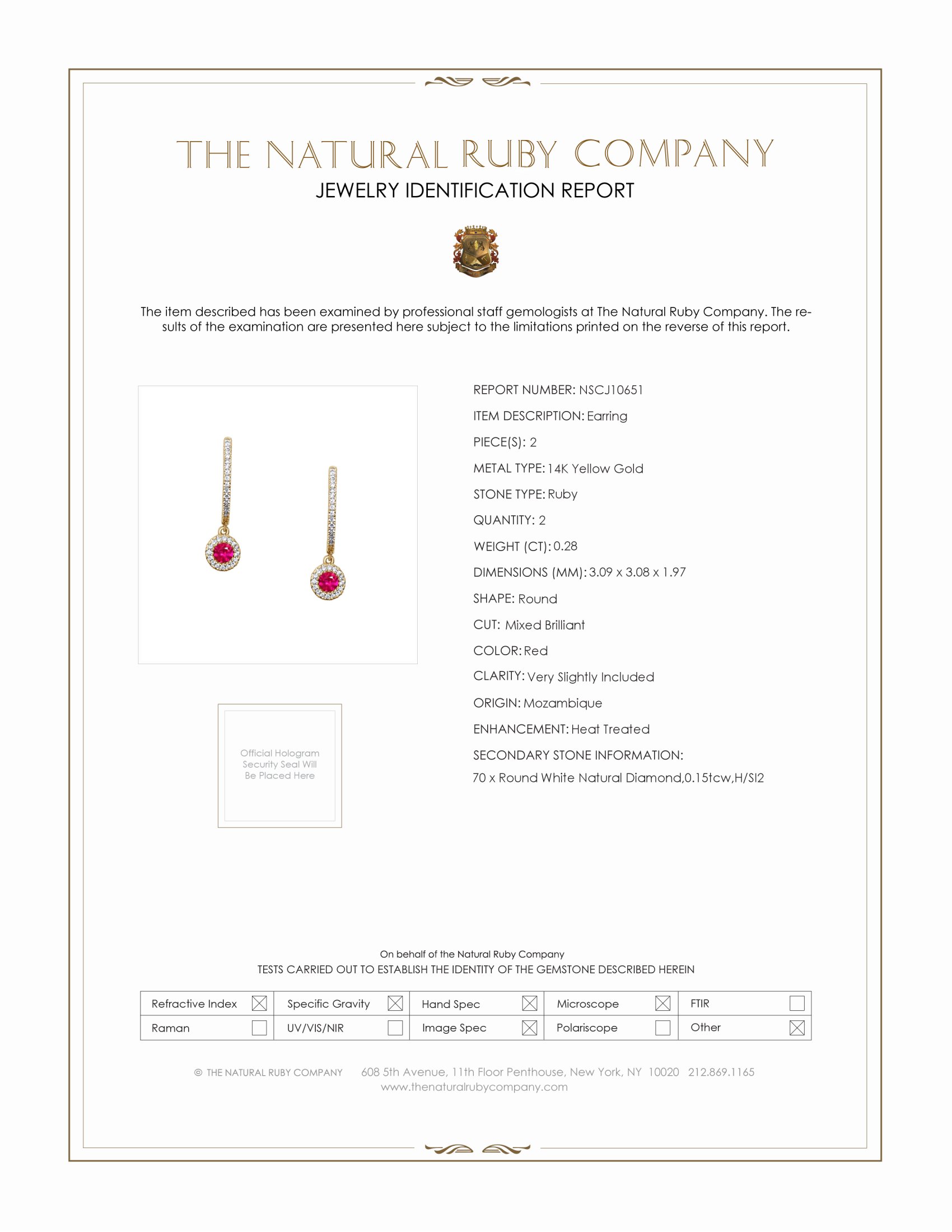 0.28 Ct.Tw. Ruby Natural Diamond Pave Earrings, 14K Yellow Gold