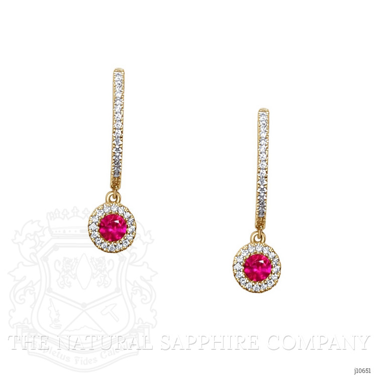 0.28 Ct.Tw. Ruby Natural Diamond Pave Earrings, 14K Yellow Gold