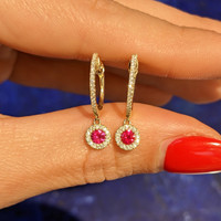 0.28 Ct.Tw. Ruby Natural Diamond Pave Earrings, 14K Yellow Gold Image