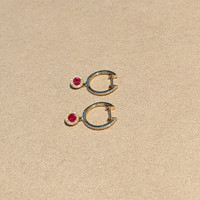 0.28 Ct.Tw. Ruby Natural Diamond Pave Earrings, 14K Yellow Gold Life Style