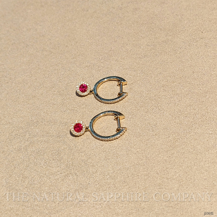 0.28 Ct.Tw. Ruby Natural Diamond Pave Earrings, 14K Yellow Gold