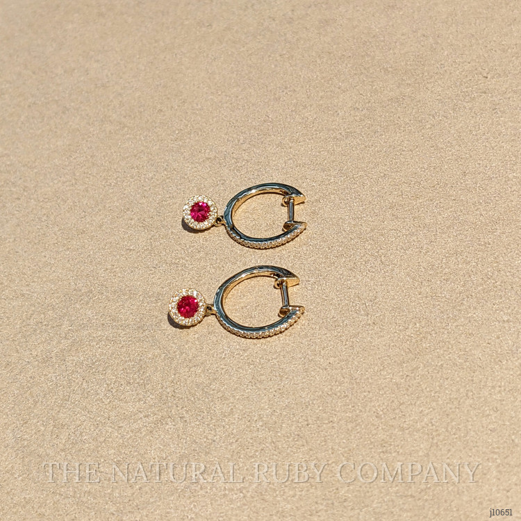 0.28 Ct.Tw. Ruby Natural Diamond Pave Earrings, 14K Yellow Gold