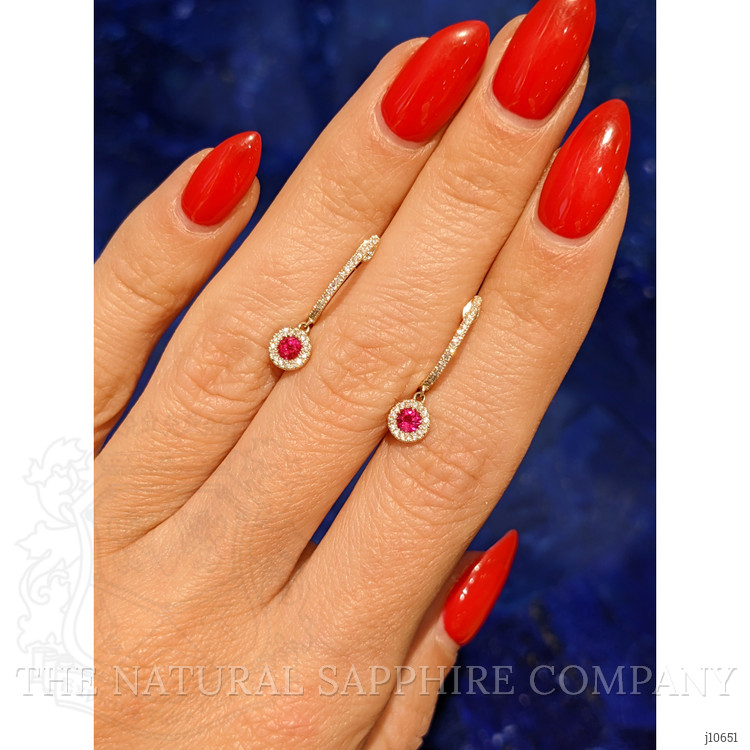 0.28 Ct.Tw. Ruby Natural Diamond Pave Earrings, 14K Yellow Gold