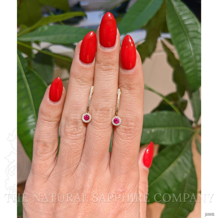 0.28 Ct.Tw. Ruby Natural Diamond Pave Earrings, 14K Yellow Gold