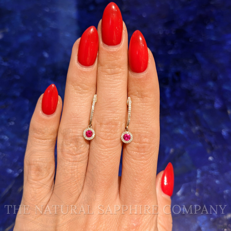 0.28 Ct.Tw. Ruby Natural Diamond Pave Earrings, 14K Yellow Gold