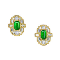 0.48 Ct.Tw. Emerald Natural Diamond Halo Earrings, 14K Yellow Gold Image