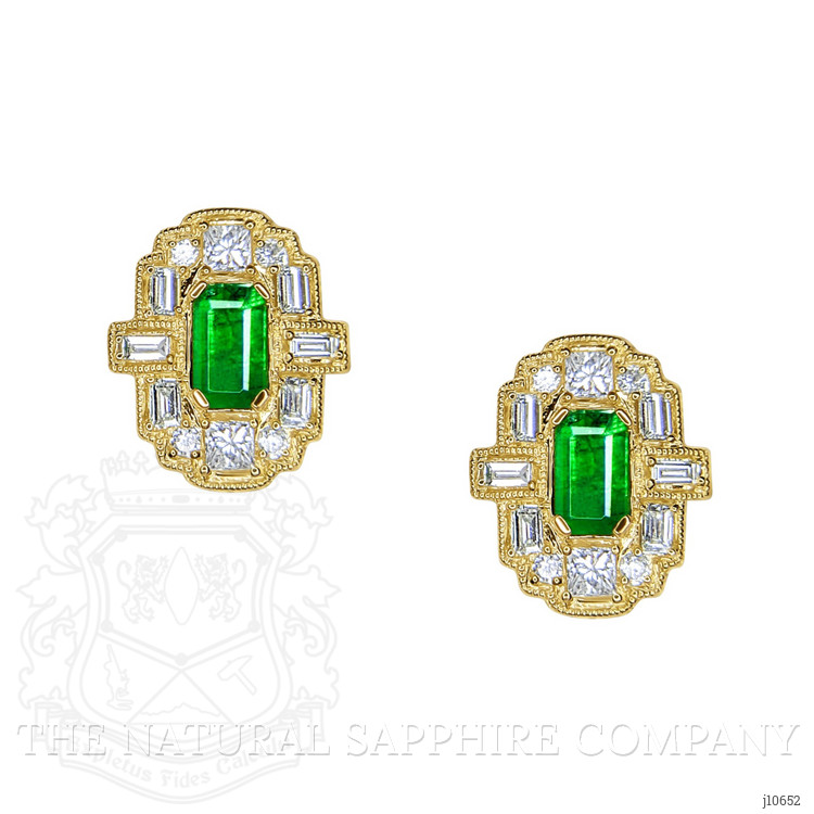 0.48 Ct.Tw. Emerald and Natural Diamond Studs Earrings, 14K Yellow Gold
