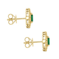 0.48 Ct.Tw.Total Carat Weight Emerald and Natural Diamond Studs Earrings, 14K Yellow Gold Image