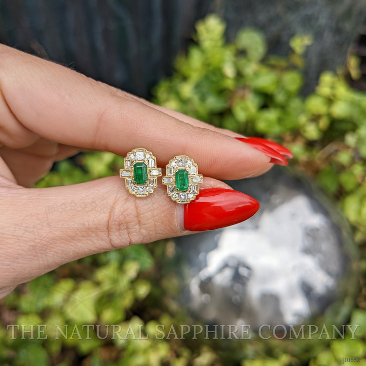 0.48 Ct.Tw. Emerald Natural Diamond Halo Earrings, 14K Yellow Gold