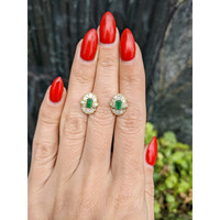 0.48 Ct.Tw. Emerald Natural Diamond Halo Earrings, 14K Yellow Gold Life Style
