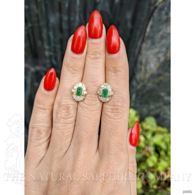 0.48 Ct.Tw. Emerald Natural Diamond Halo Earrings, 14K Yellow Gold